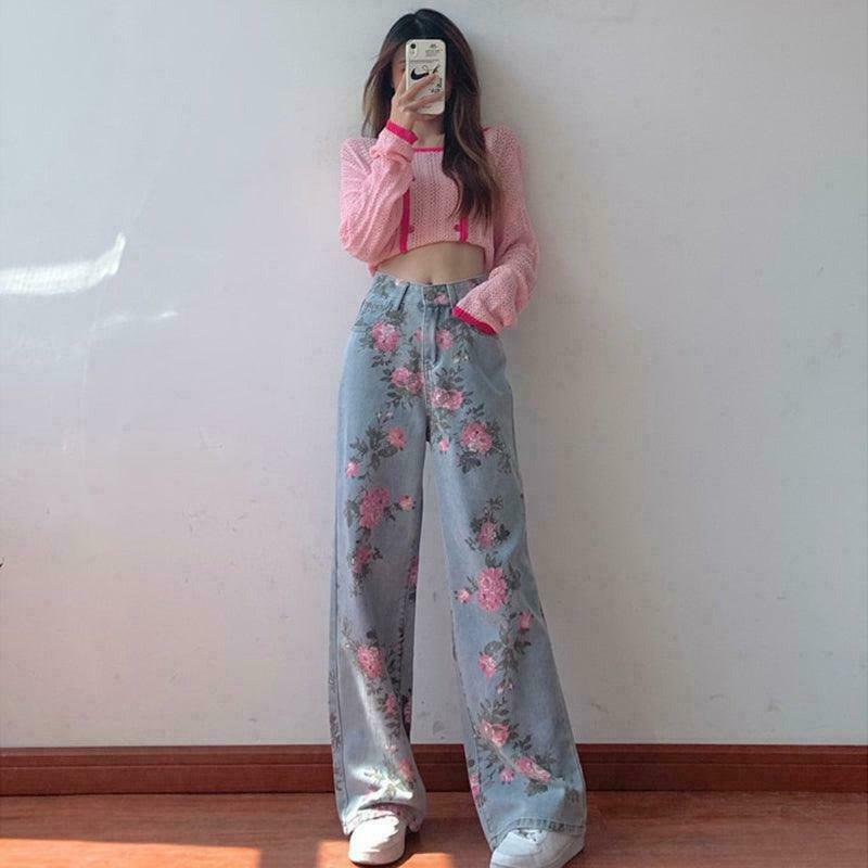 Gen Z K-POP Streetwear Y2K Rose Fairycore Princesscore Jeans