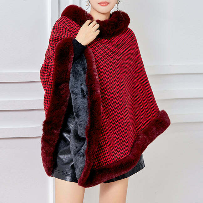 Gen Z K-POP Velvet Coat with Knitted Cape for Y2K Streetwear