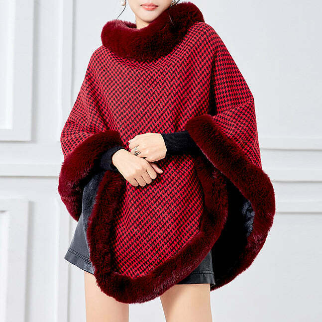 Gen Z K-POP Velvet Coat with Knitted Cape for Y2K Streetwear