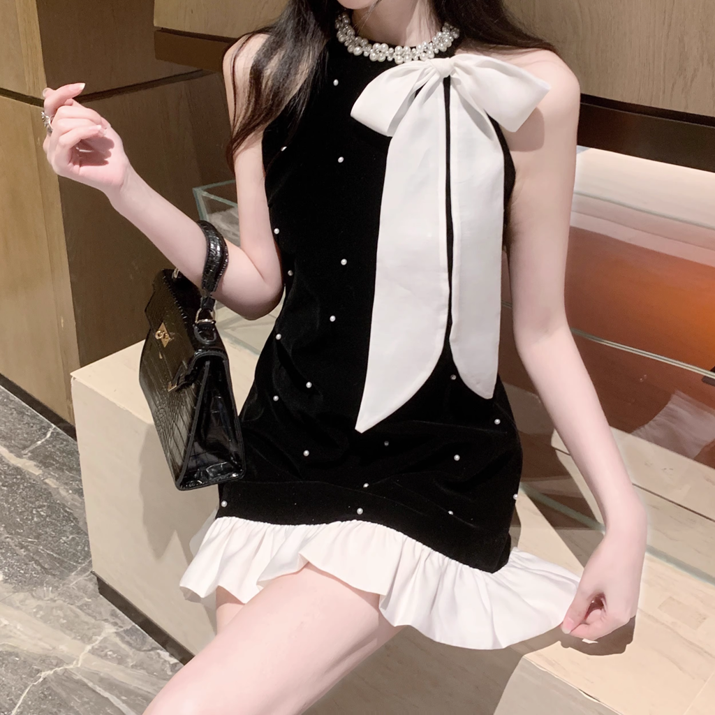 Gen Z K-POP Y2K Black Polka Dot Sleeveless Dress