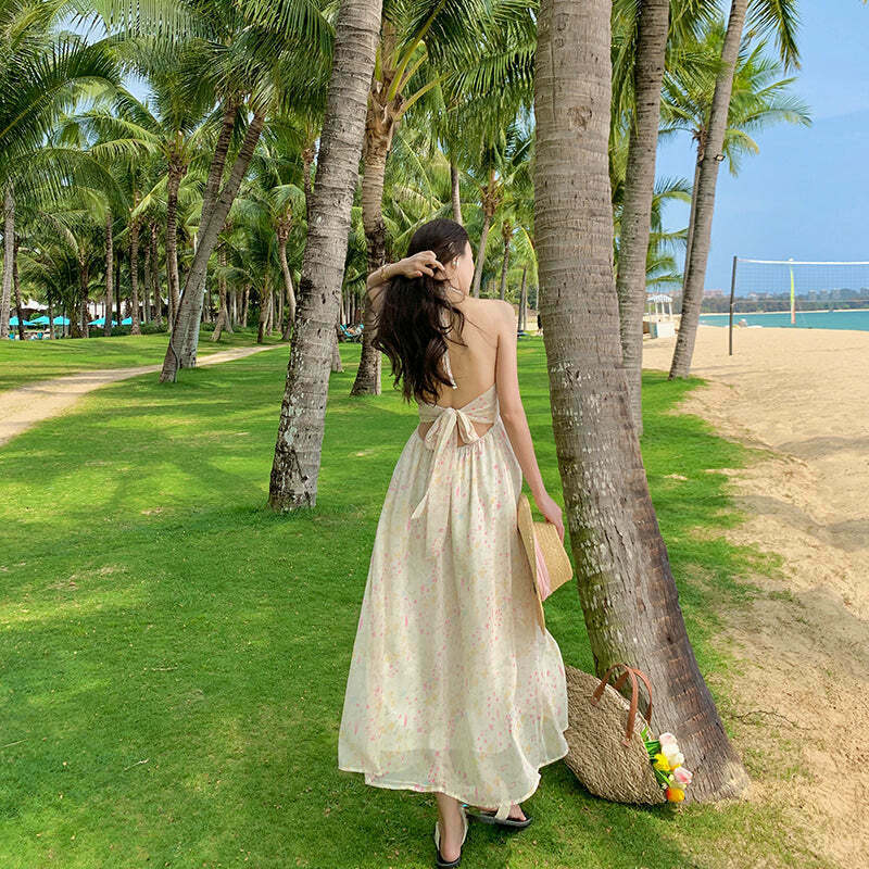 Gen Z K-POP Y2K Floral Lace Backless Seaside Dress