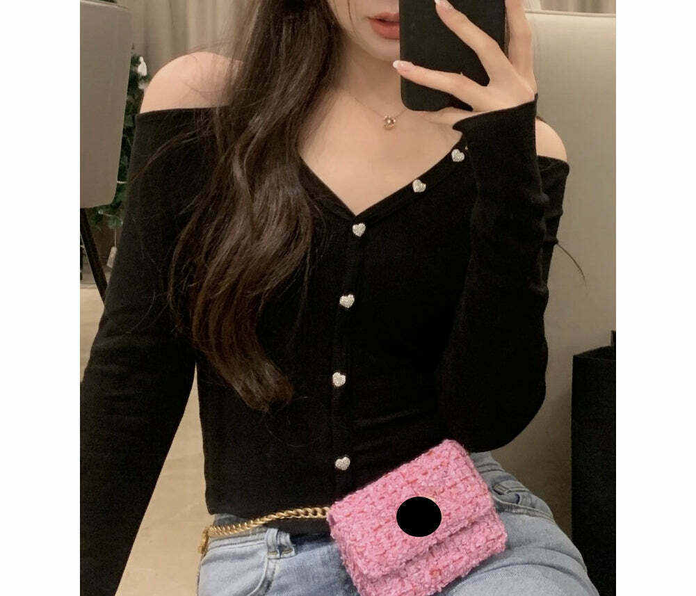 Gen Z K-POP Y2K Halter Knit Off-Shoulder Sweater Top