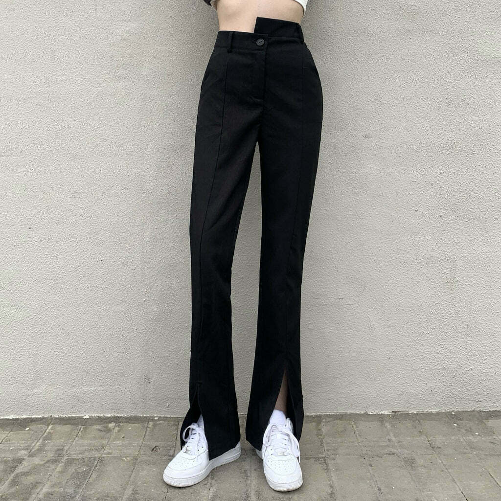 Gen Z K-POP Y2K Split Trousers: Trendy High-Waist Streetwear