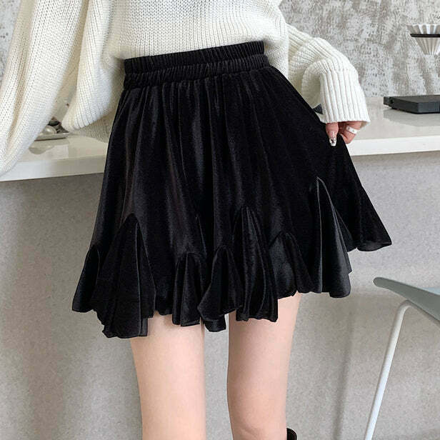 Gen Z K-POP Y2K Streetwear Velvet High-Waisted Short Skirt