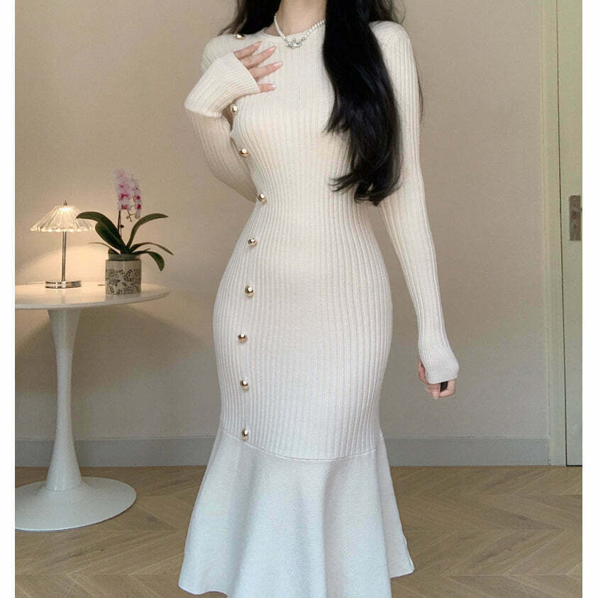 Gen Z Knitted Bodycon Fishtail Wrap Dress | High-Waisted Streetwear Y2K Fashion