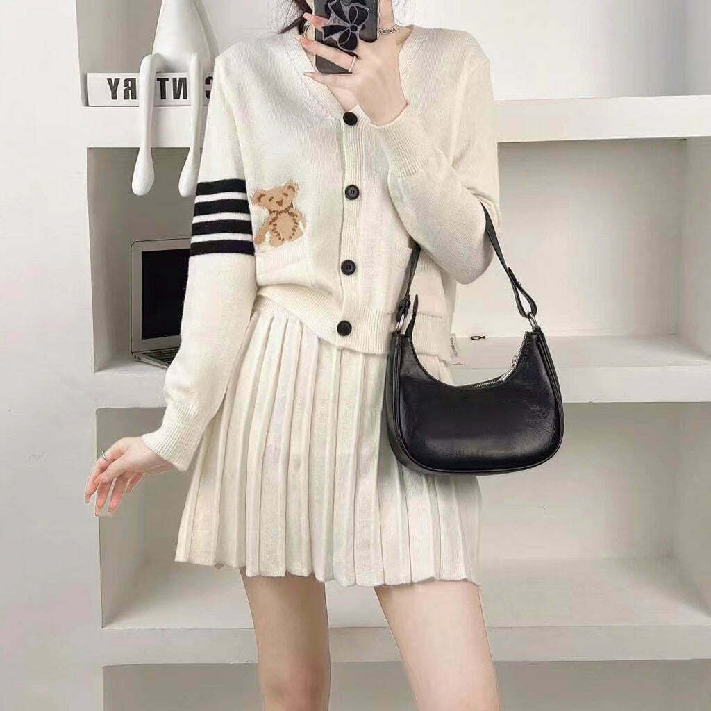 Gen Z Knitted Cardigan & Pleated Skirt Set: K-POP Streetwear Y2K Fashion