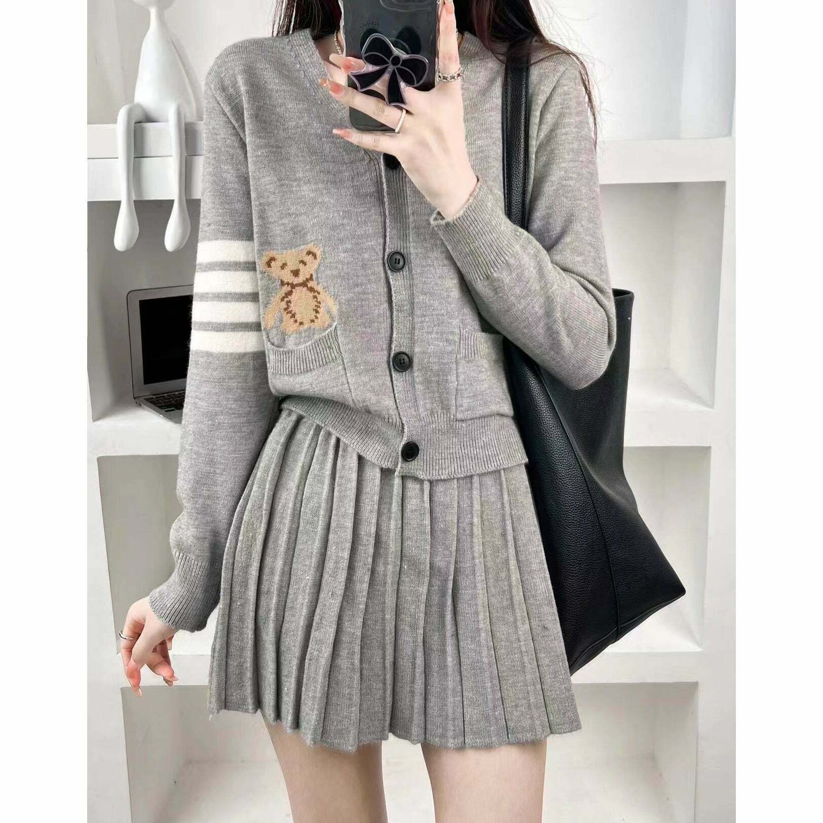 Gen Z Knitted Cardigan & Pleated Skirt Set: K-POP Streetwear Y2K Fashion