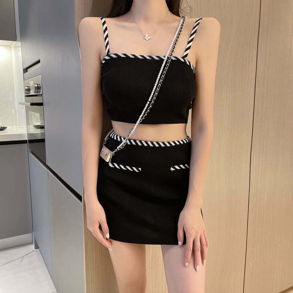 Gen Z Knitted Tank Top & High Waist Skirt Set | Y2K Streetwear Fashion