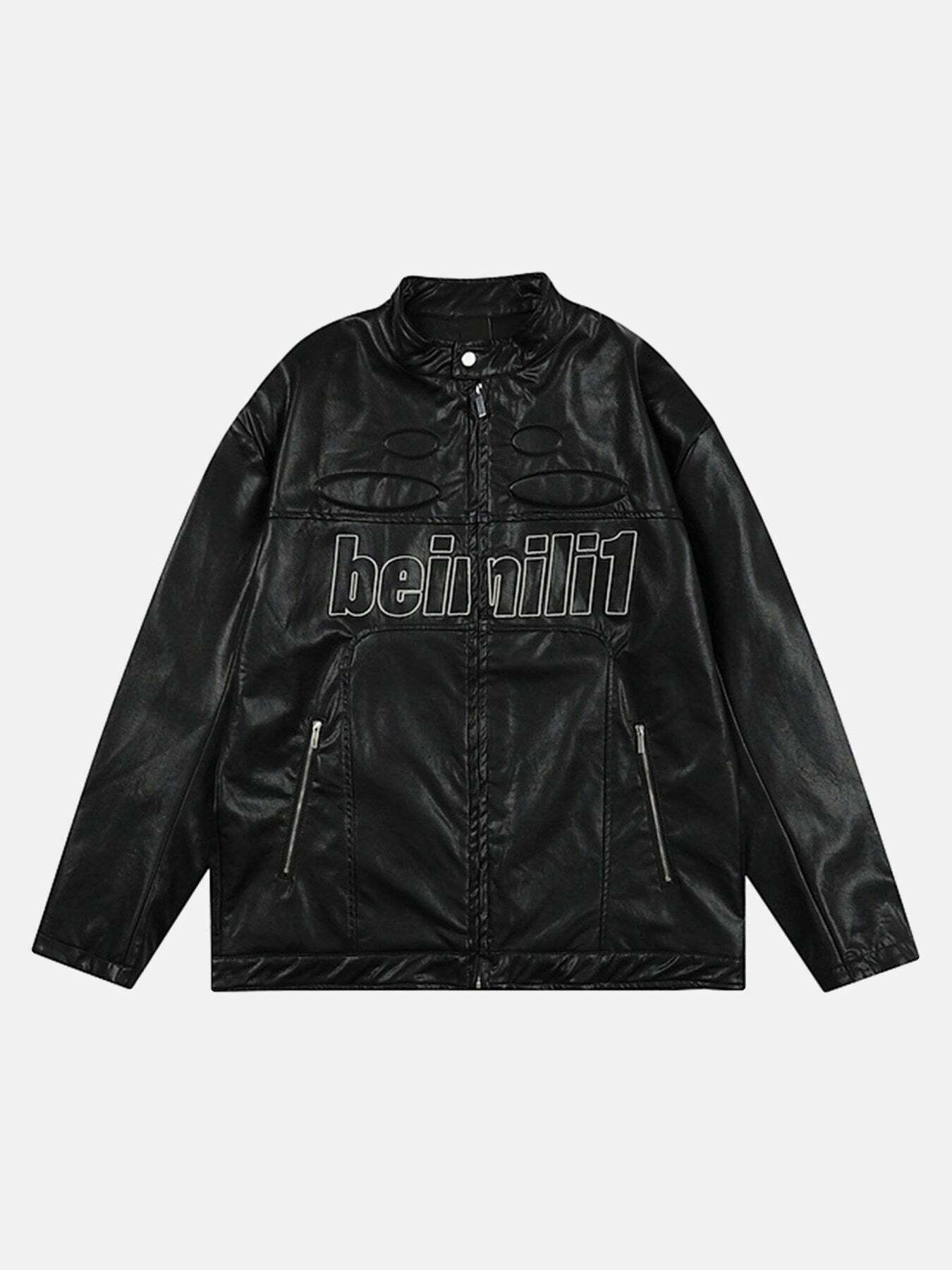 Gen Z Letter Embroidered Leather Jacket: K-POP Streetwear Y2K Style