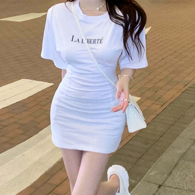 Gen Z Letter Print Bodycon Dress: K-POP Streetwear for Y2K Style