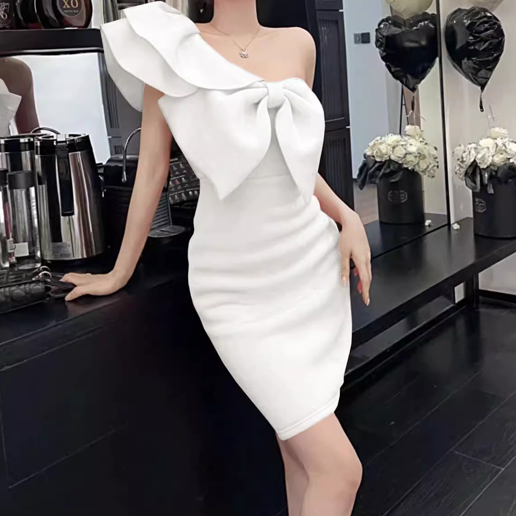 Gen Z One Shoulder Ruffle Bodycon Dress for K-POP & Y2K Fashion