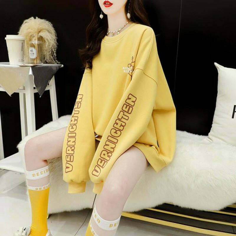 Gen Z Oversized Yellow Sweater for Casual Streetwear Style