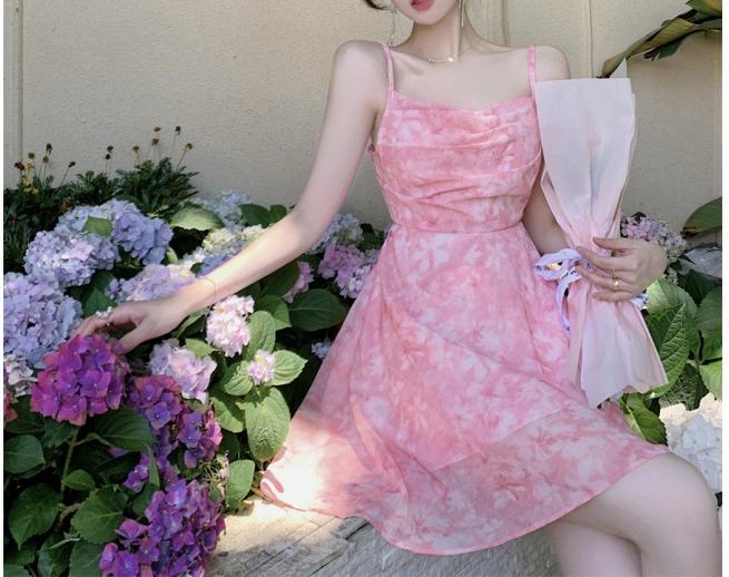 Gen Z Pink Floral Slip Dress: K-POP Streetwear Y2K Fashion