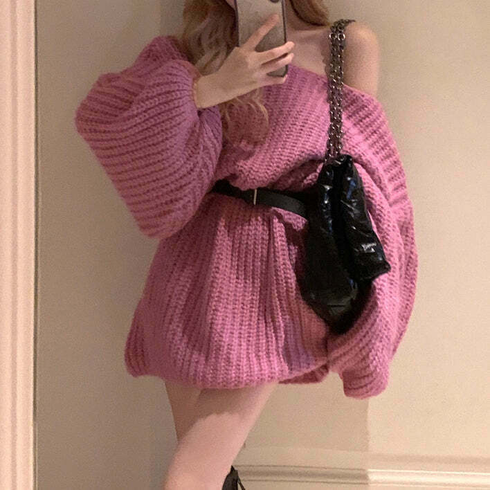 Gen Z Pink Knit Dress: Y2K Streetwear Style with Belted Detail