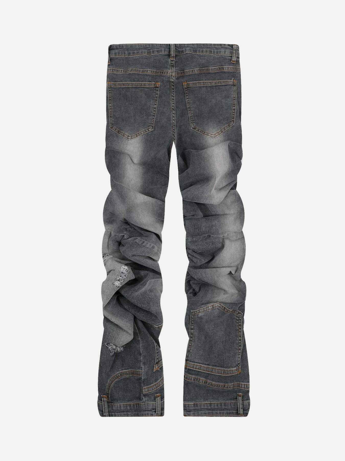 Gen Z Pleated Ripped Denim Pants: Trendy Streetwear for K-POP & Y2K Style