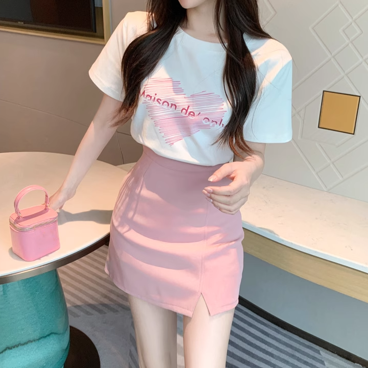 Gen Z Printed T-Shirt & Slim Skirt Set for K-POP Streetwear