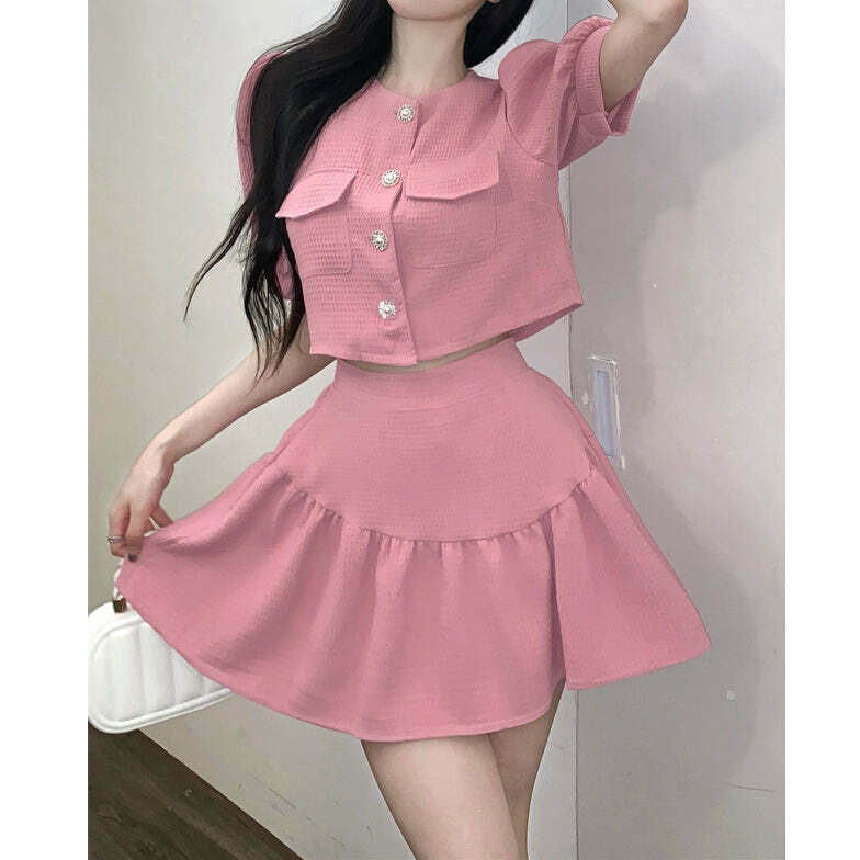 Gen Z Puff Sleeve Jacket & High Waist A-Line Skirt Set - K-POP Streetwear Y2K Fashion