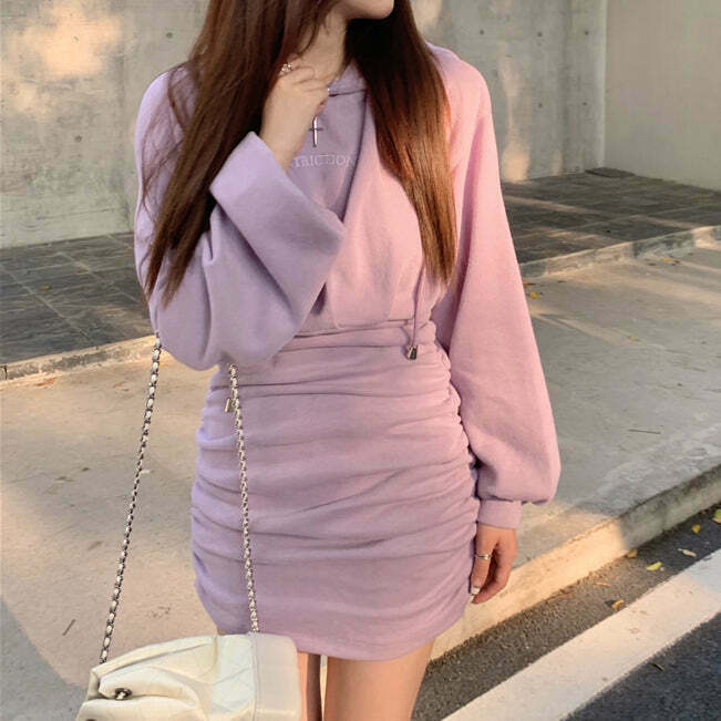 Gen Z Purple Bodycon Dress: Long Sleeve Streetwear for K-POP & Y2K Fashion