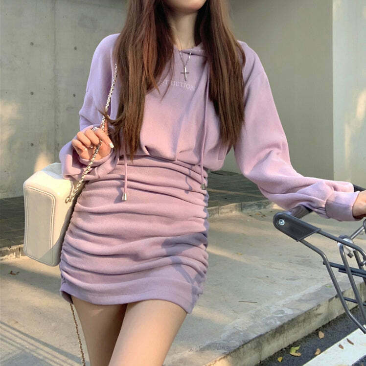 Gen Z Purple Bodycon Dress: Long Sleeve Streetwear for K-POP & Y2K Fashion