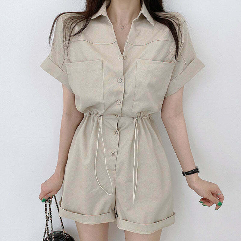 Gen Z Short Sleeve Jumpsuit: Streetwear Romper with Pocket