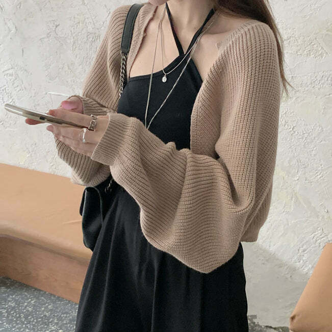 Gen Z Solid Color V-Neck Knit Cardigan for Y2K Streetwear Style