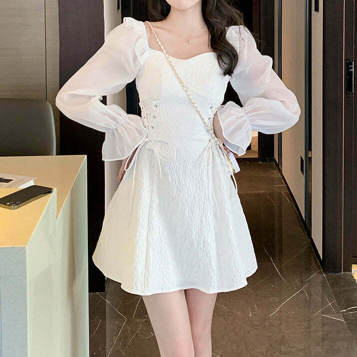 Gen Z Square Neck Bell Sleeve Dress | K-POP Streetwear Y2K Fashion