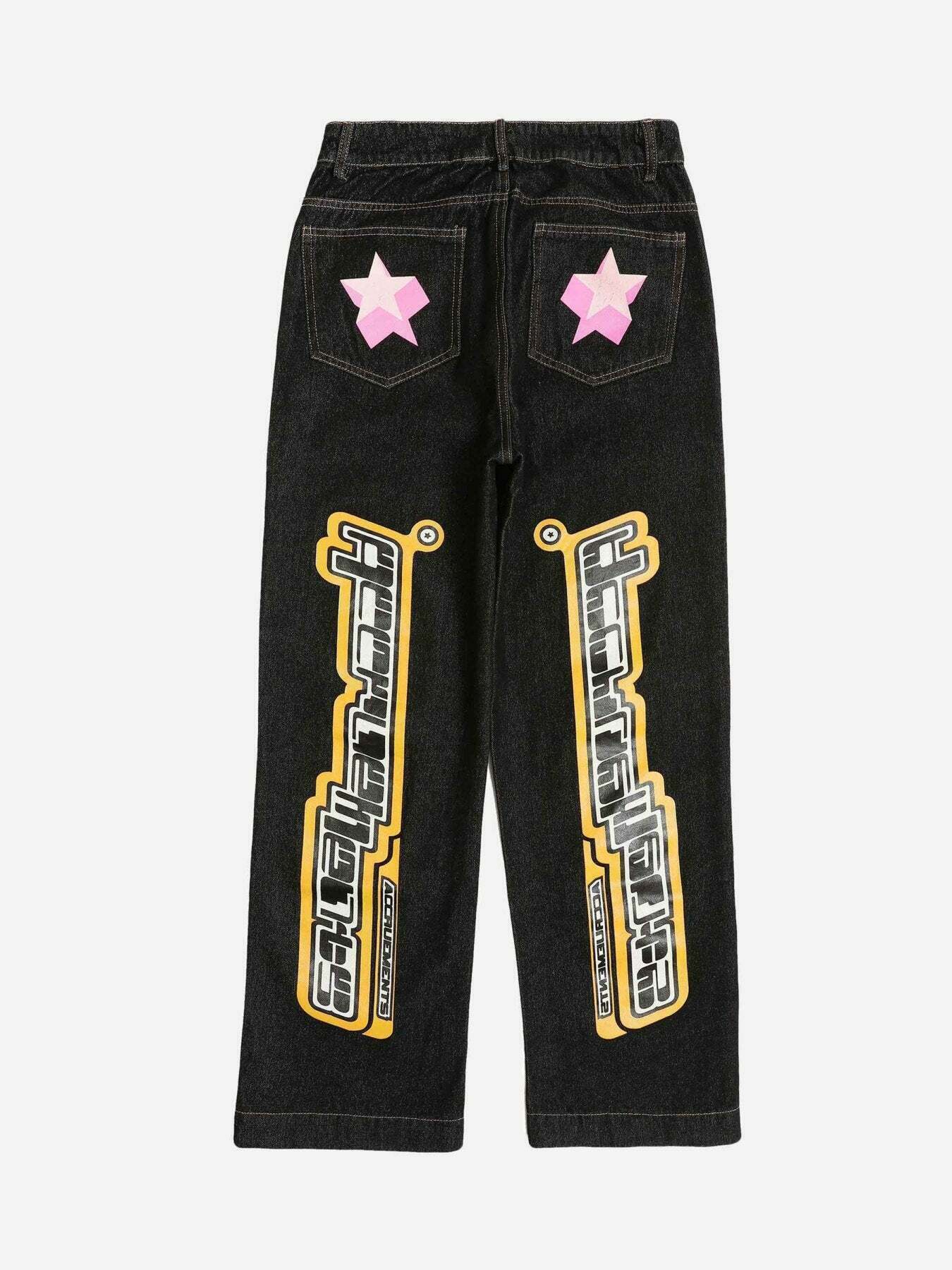 Gen Z Star Print Jeans: Trendy K-POP Streetwear for Y2K Style