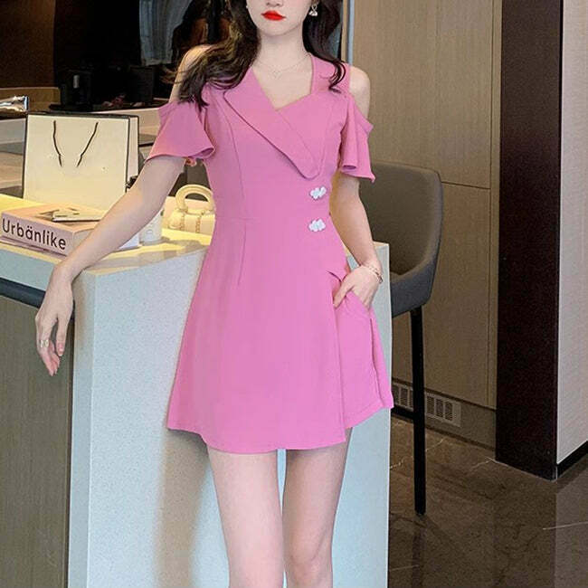 Gen Z Strapless Suit Collar Dress: Trendy K-POP Streetwear for Y2K Style