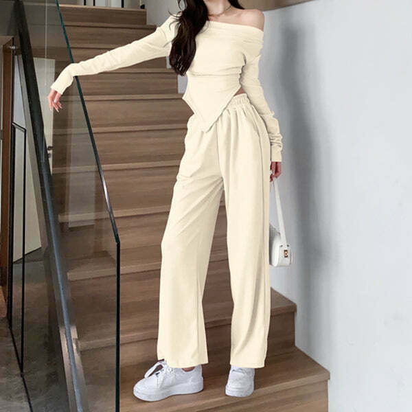 Gen Z Strapless Top & High Waist Trousers Set | K-POP Streetwear Y2K Fashion