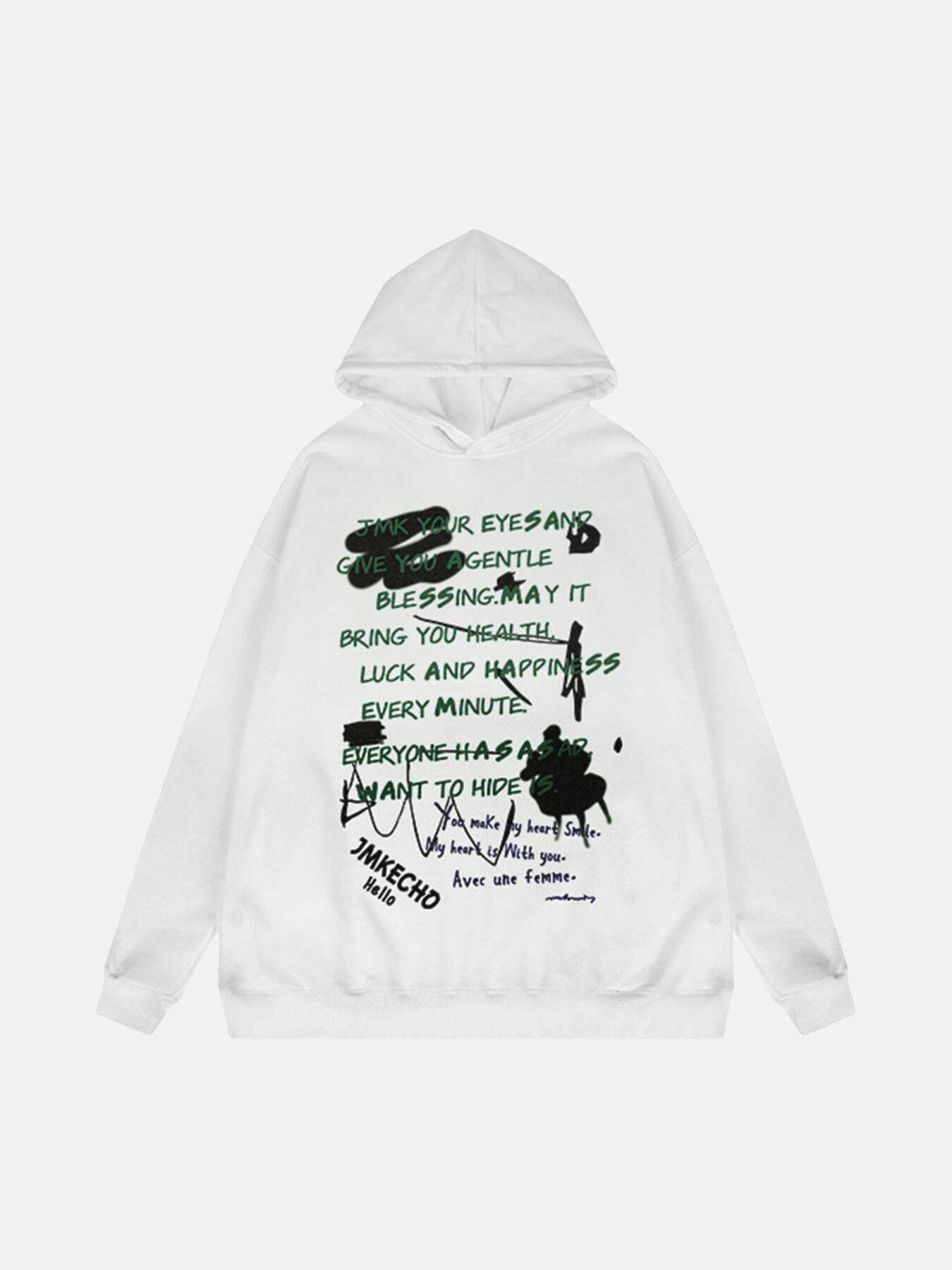 Gen Z Streetwear: Alphabet Graffiti Print Hoodie for K-POP & Y2K Fashion