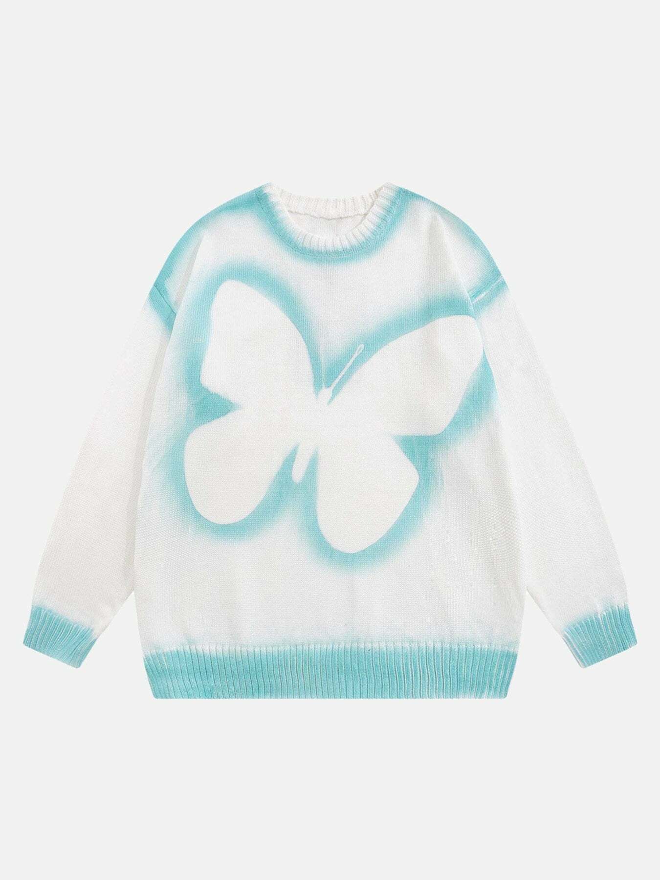 Gen Z Streetwear: Butterfly Airbrush Graffiti Sweater for K-POP & Y2K Fashion