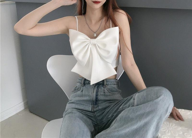 Gen Z Streetwear Camisole with Bow Detail for Y2K Fashion