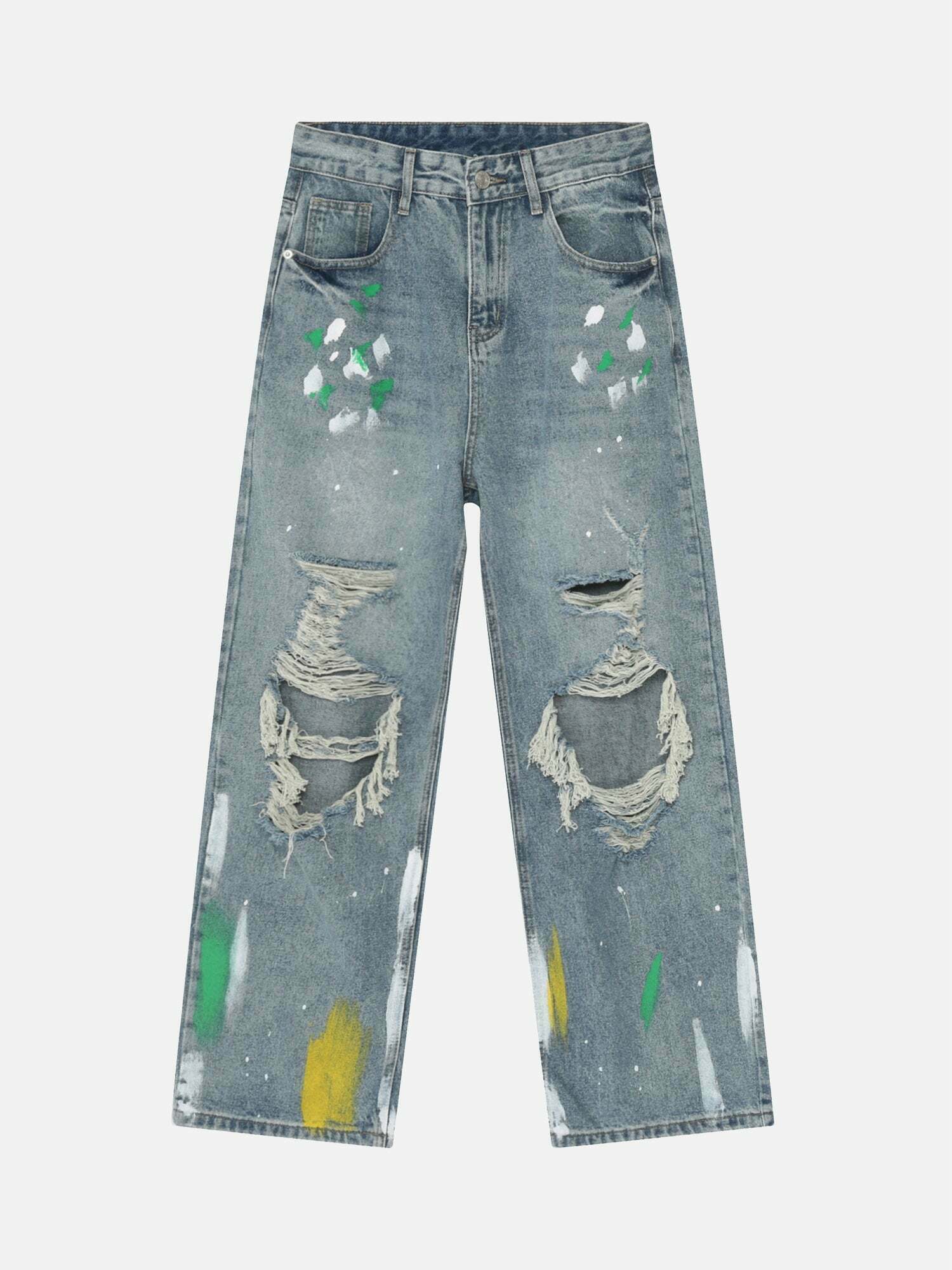 Gen Z Streetwear: Custom Graffiti Distressed Jeans - 1955 Vintage