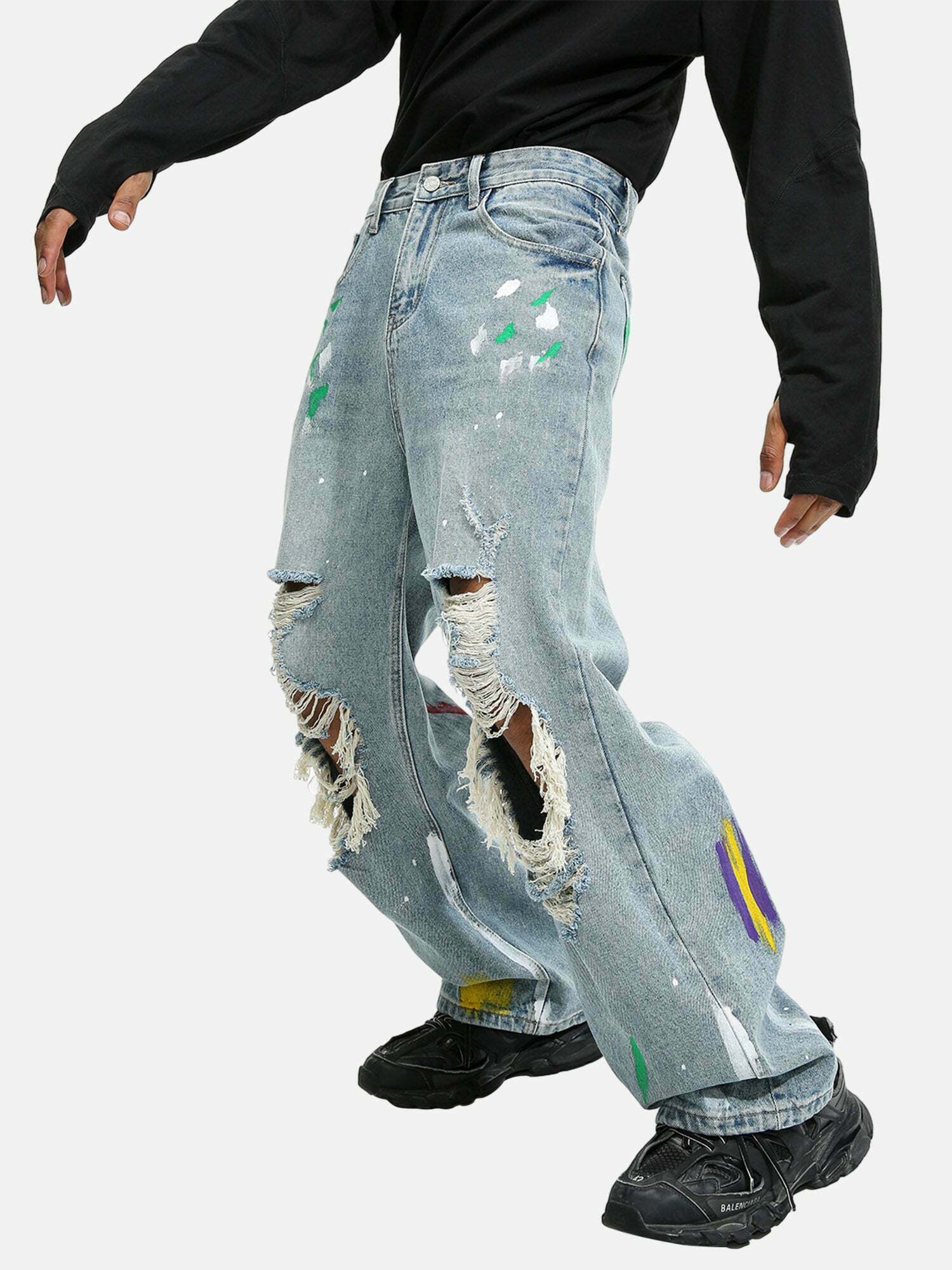 Gen Z Streetwear: Custom Graffiti Distressed Jeans - 1955 Vintage