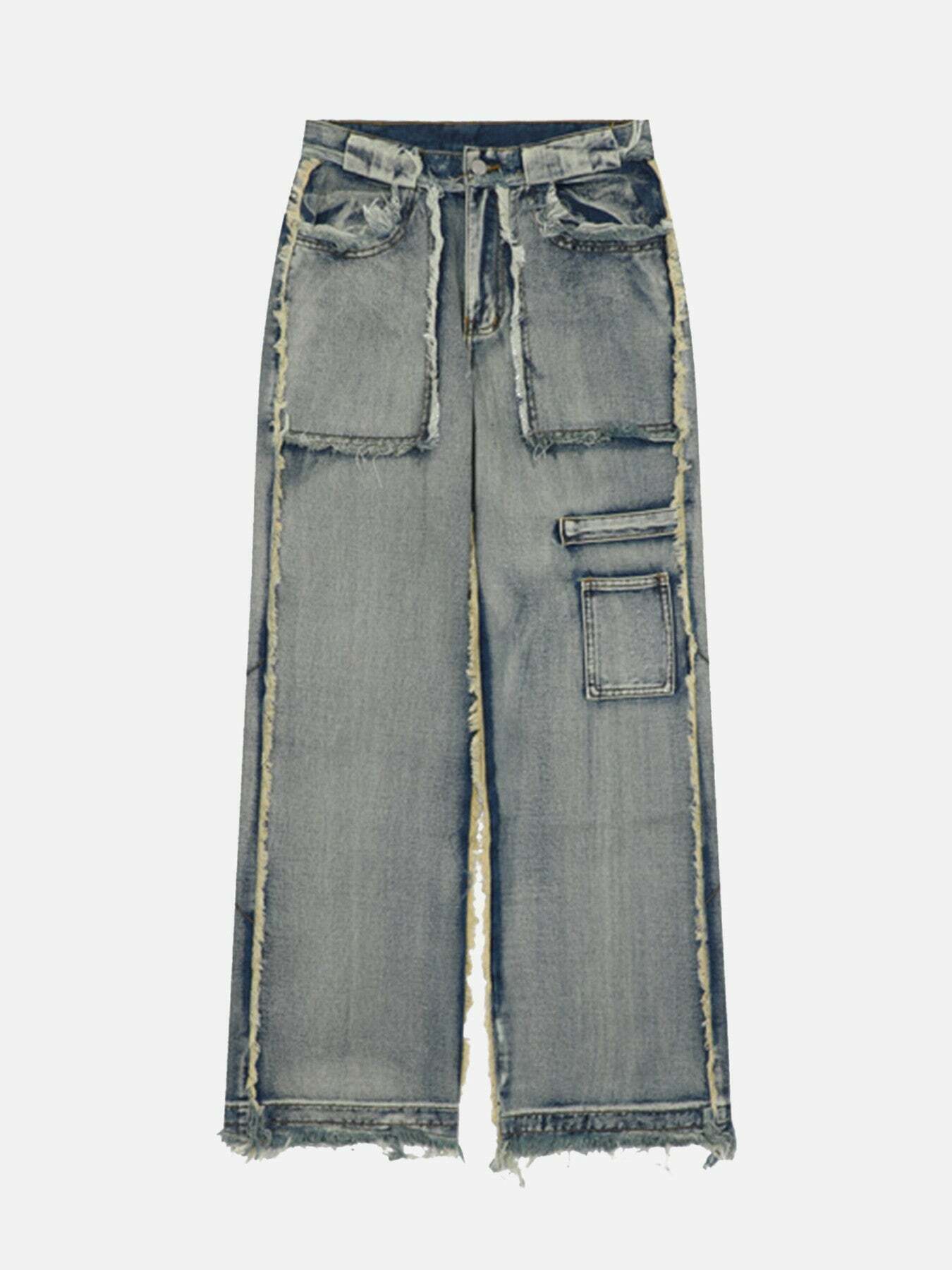 Gen Z Streetwear: Distressed Raw Edge Jeans for Y2K Fashion