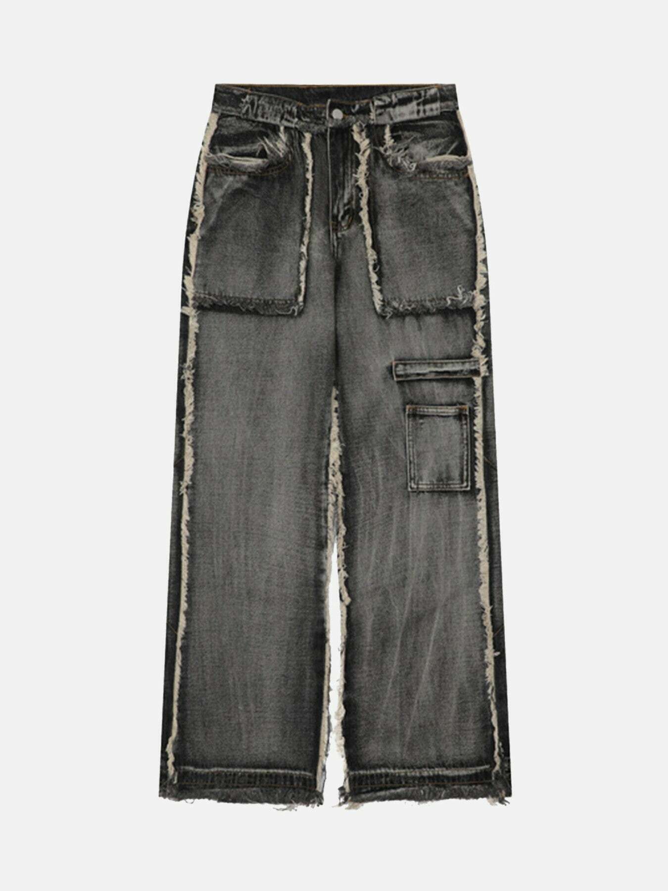 Gen Z Streetwear: Distressed Raw Edge Jeans for Y2K Fashion