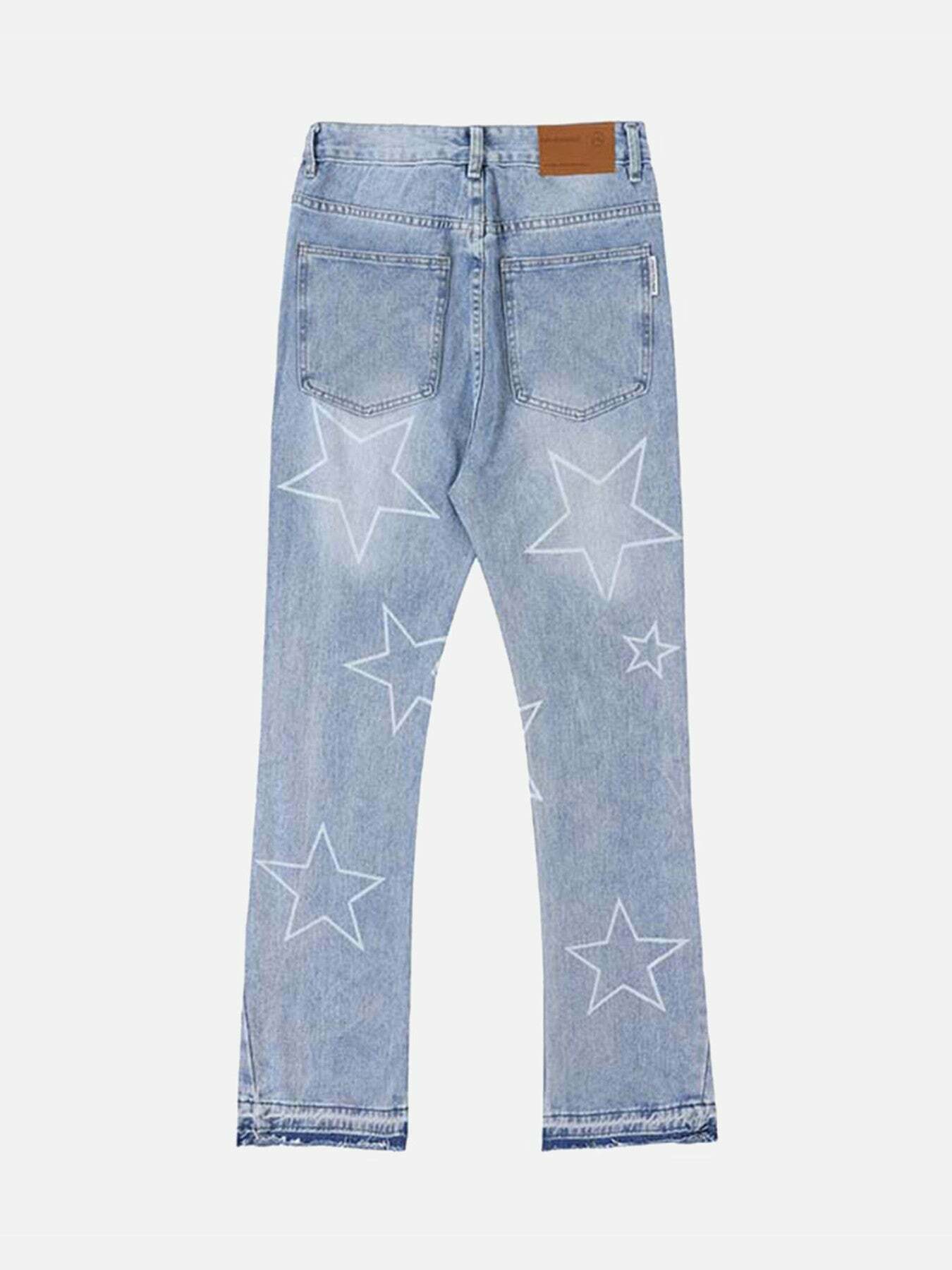 Gen Z Streetwear: Distressed Star Print Jeans for Trendy K-POP Style - 1741