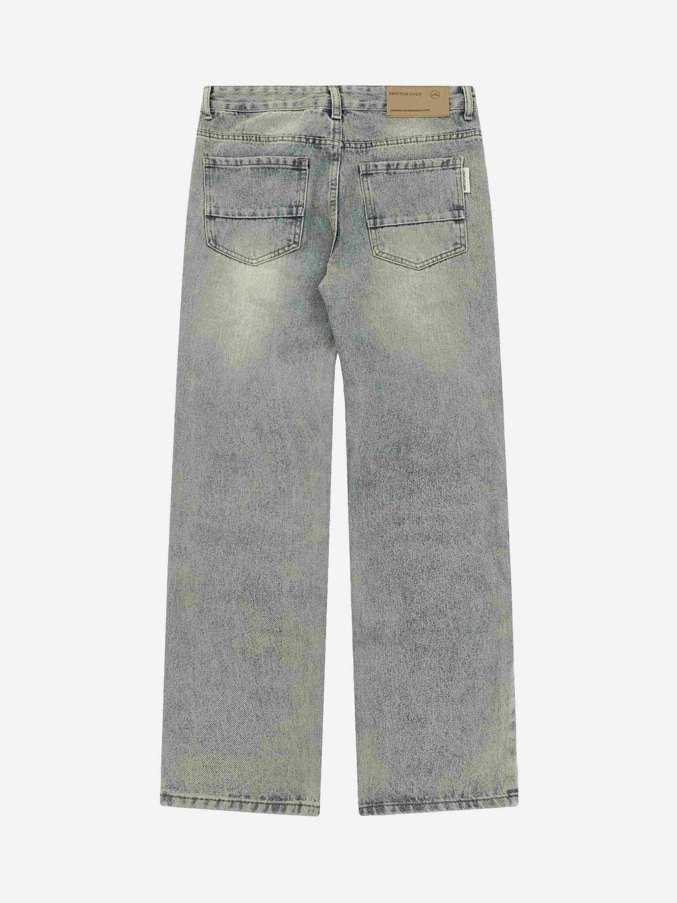 Gen Z Streetwear: Distressed Straight Denim Pants with Work Pockets