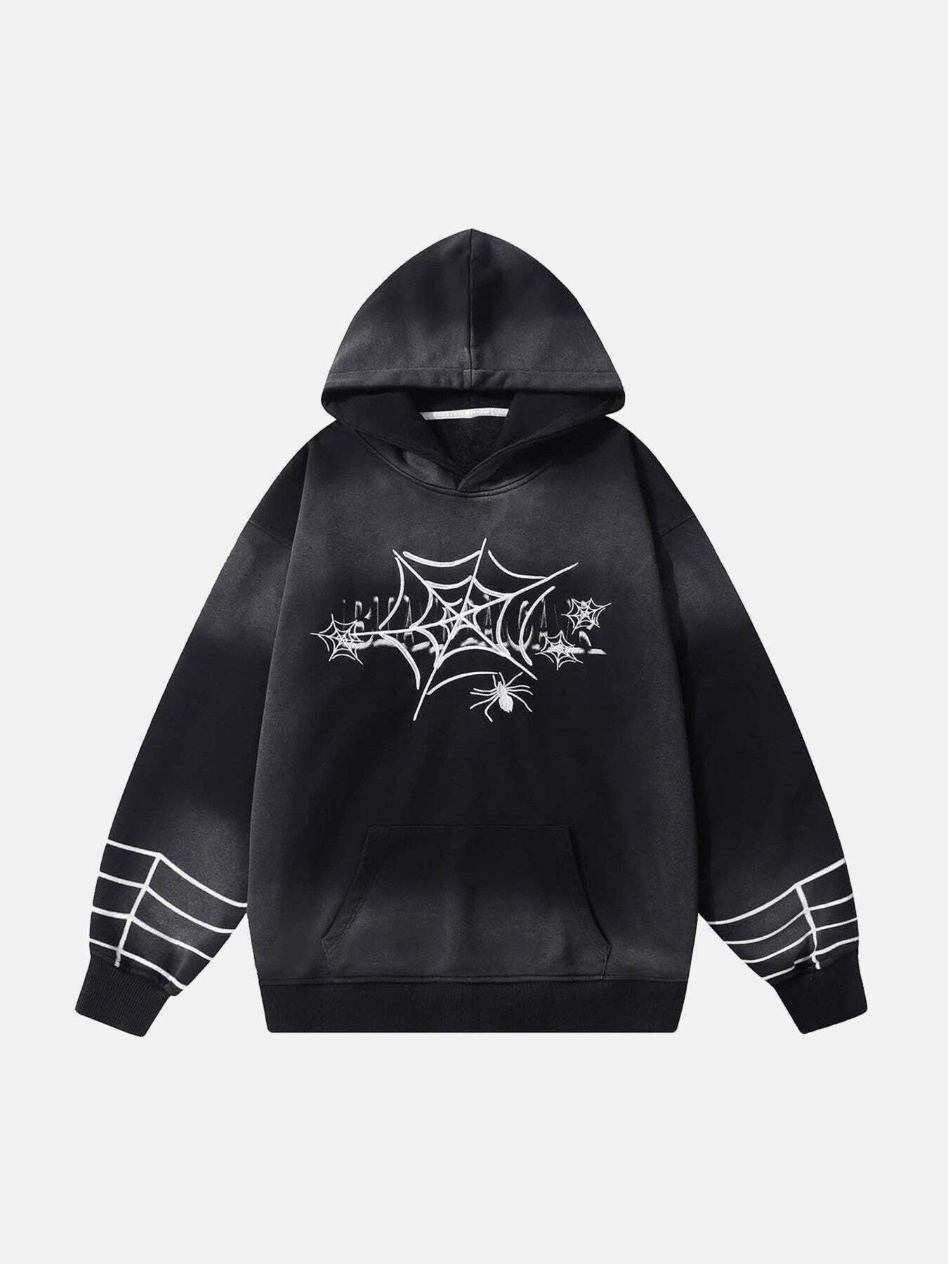 Gen Z Streetwear: Gradient Spider Web Sweatshirt for K-POP & Y2K Style