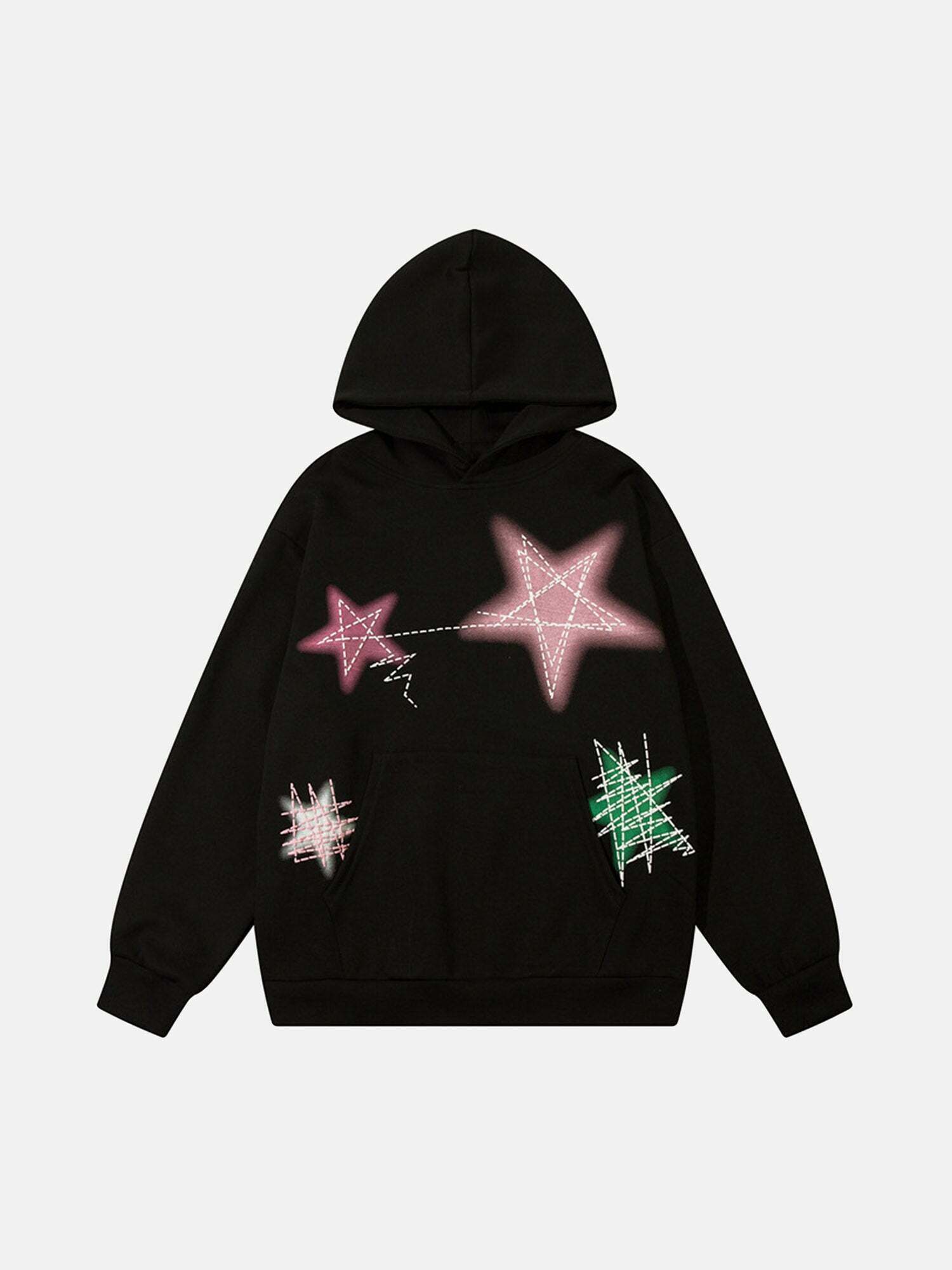 Gen Z Streetwear: Graffiti Star Print Hoodie for K-POP & Y2K Fashion