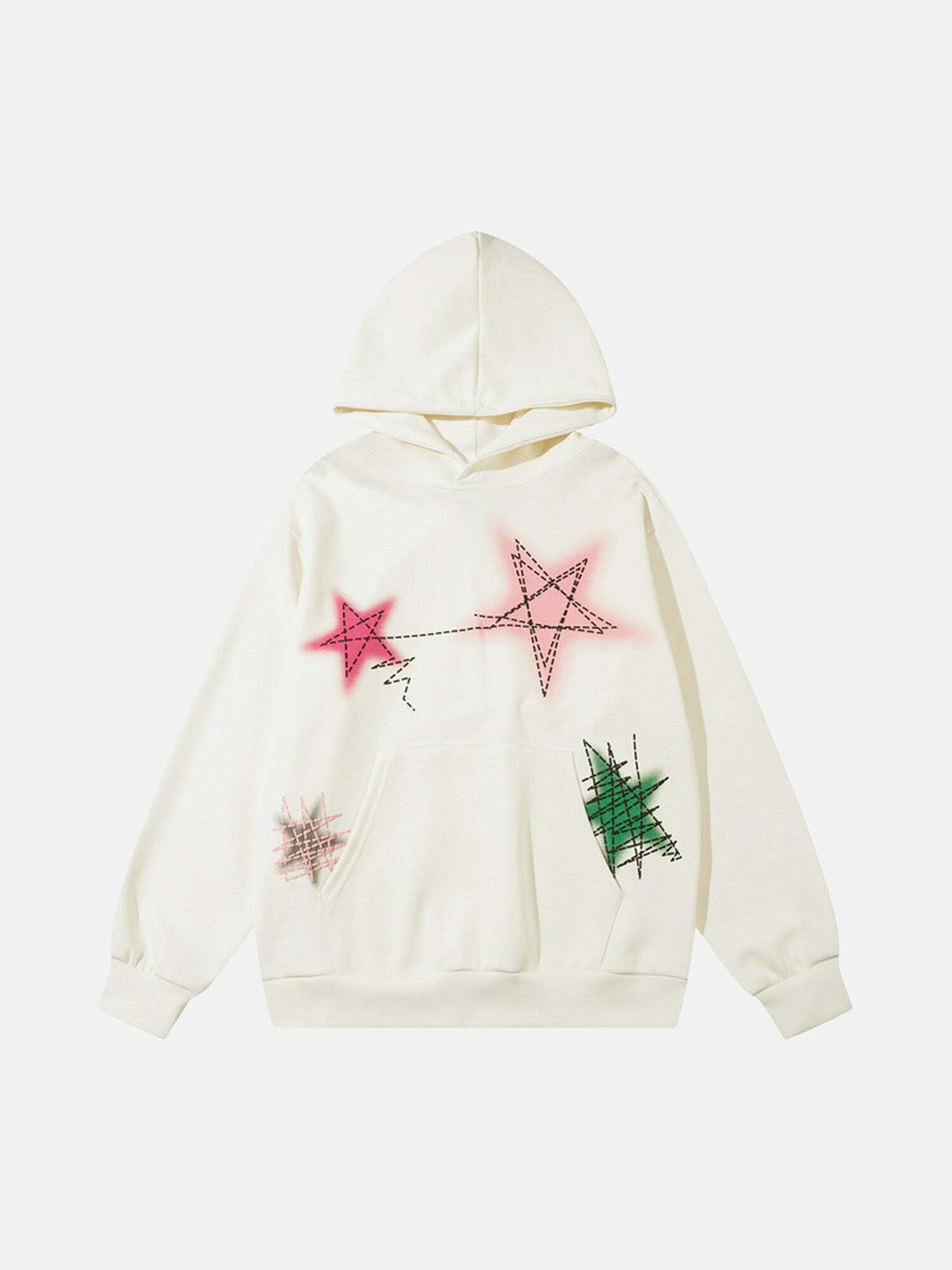 Gen Z Streetwear: Graffiti Star Print Hoodie for K-POP & Y2K Fashion