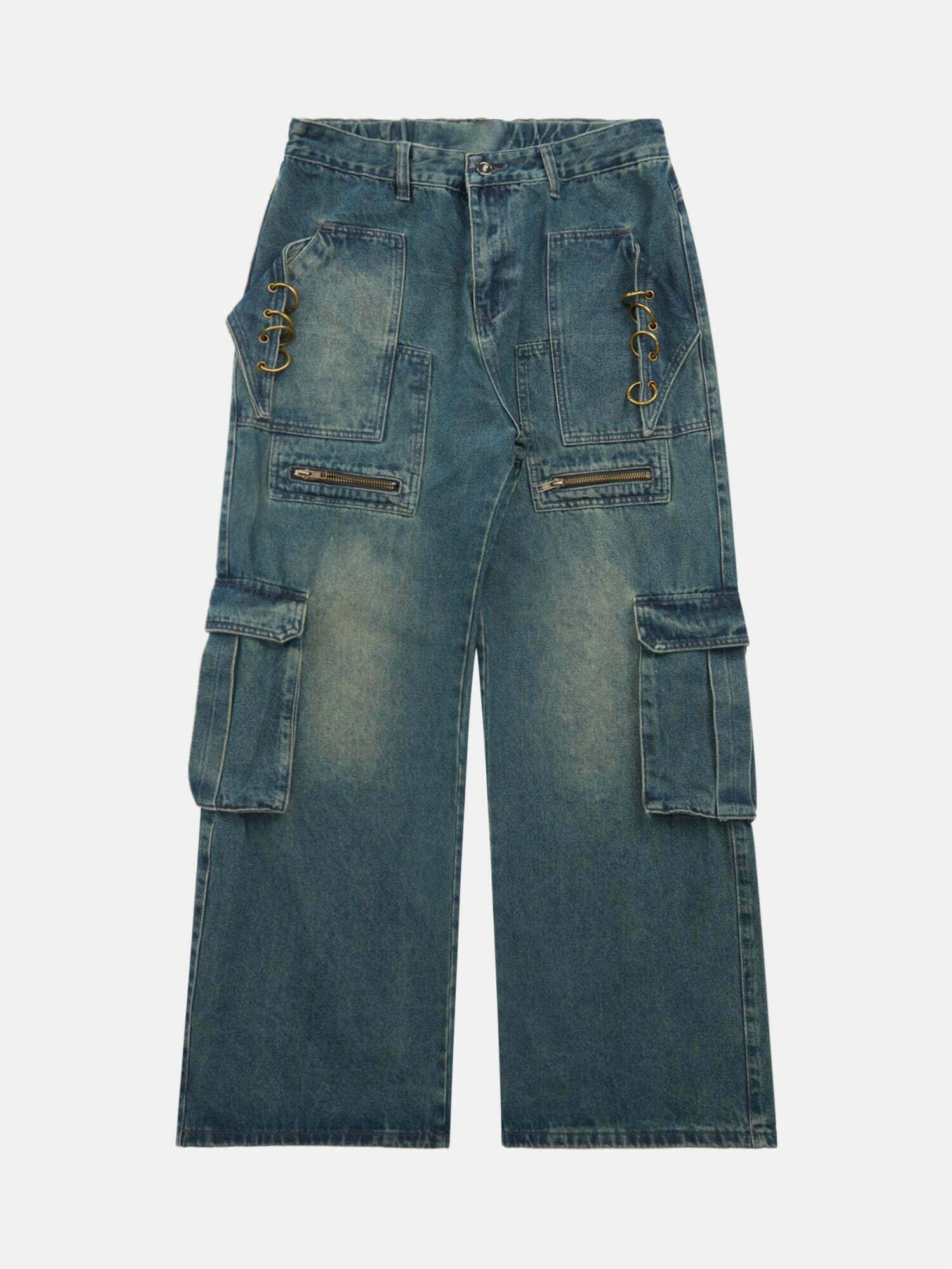 Gen Z Streetwear: Heavy Duty Multi-pocket Jeans for Y2K Fashion