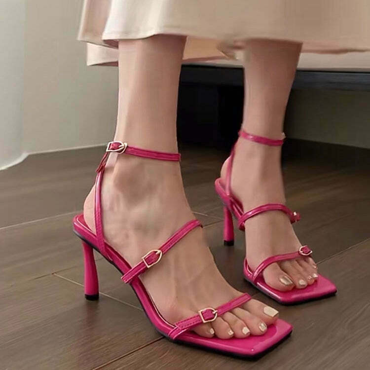 Gen Z Streetwear: High Heel Open Toe Sandals in Solid Color