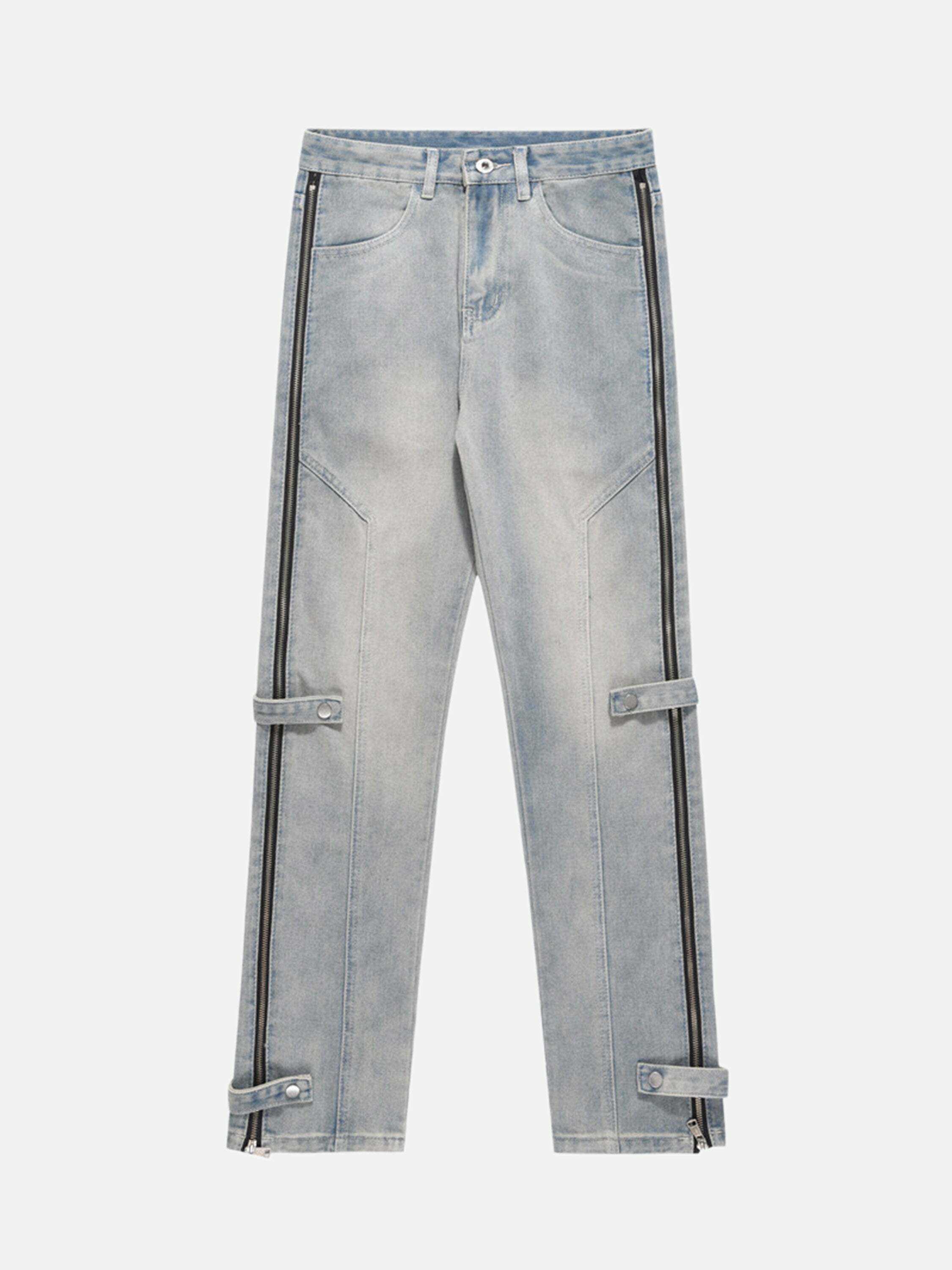 Gen Z Streetwear: High Street Hip-hop Zipper Straight Jeans