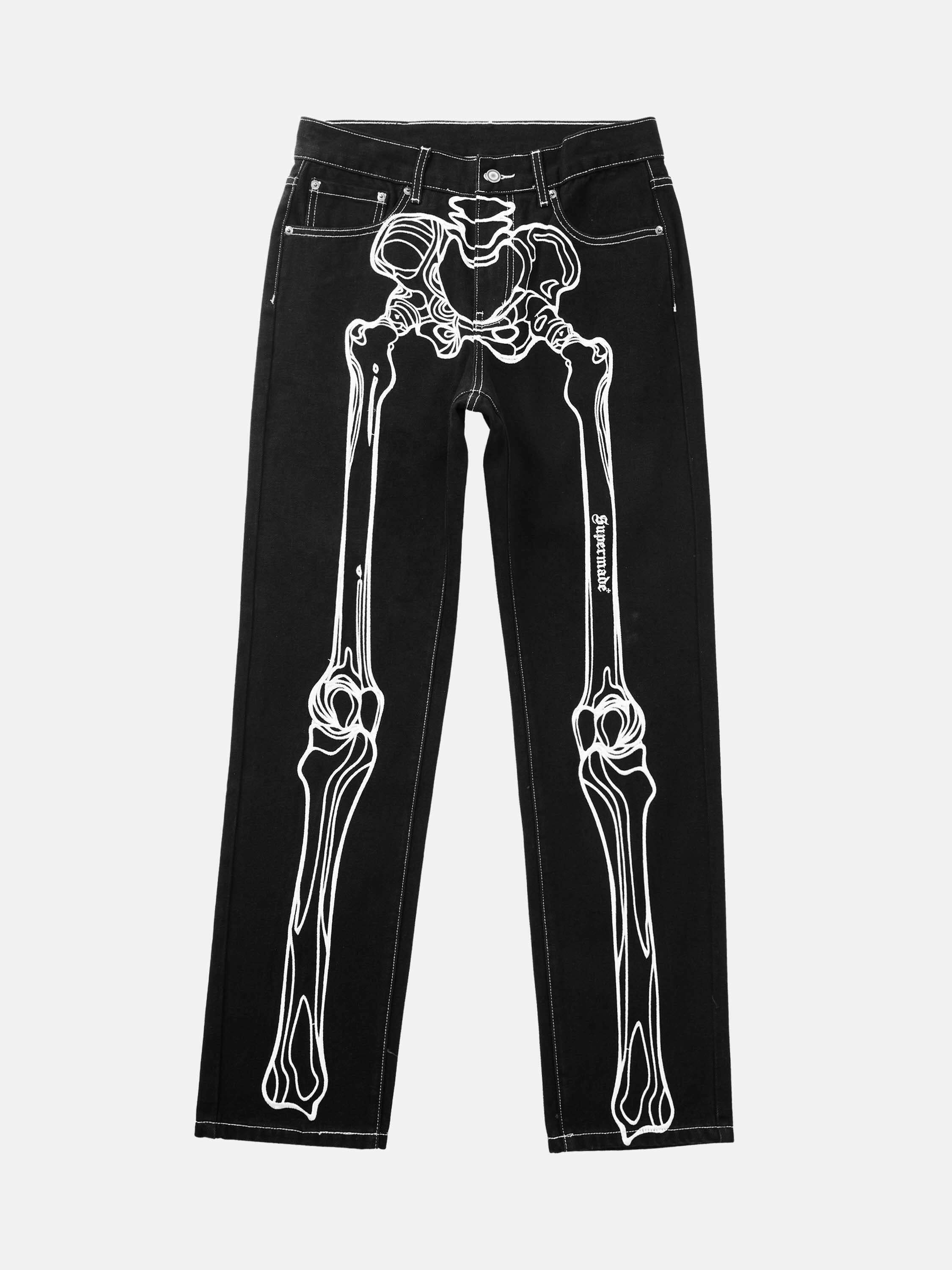 Gen Z Streetwear: Hip Hop Bones Embroidered Jeans