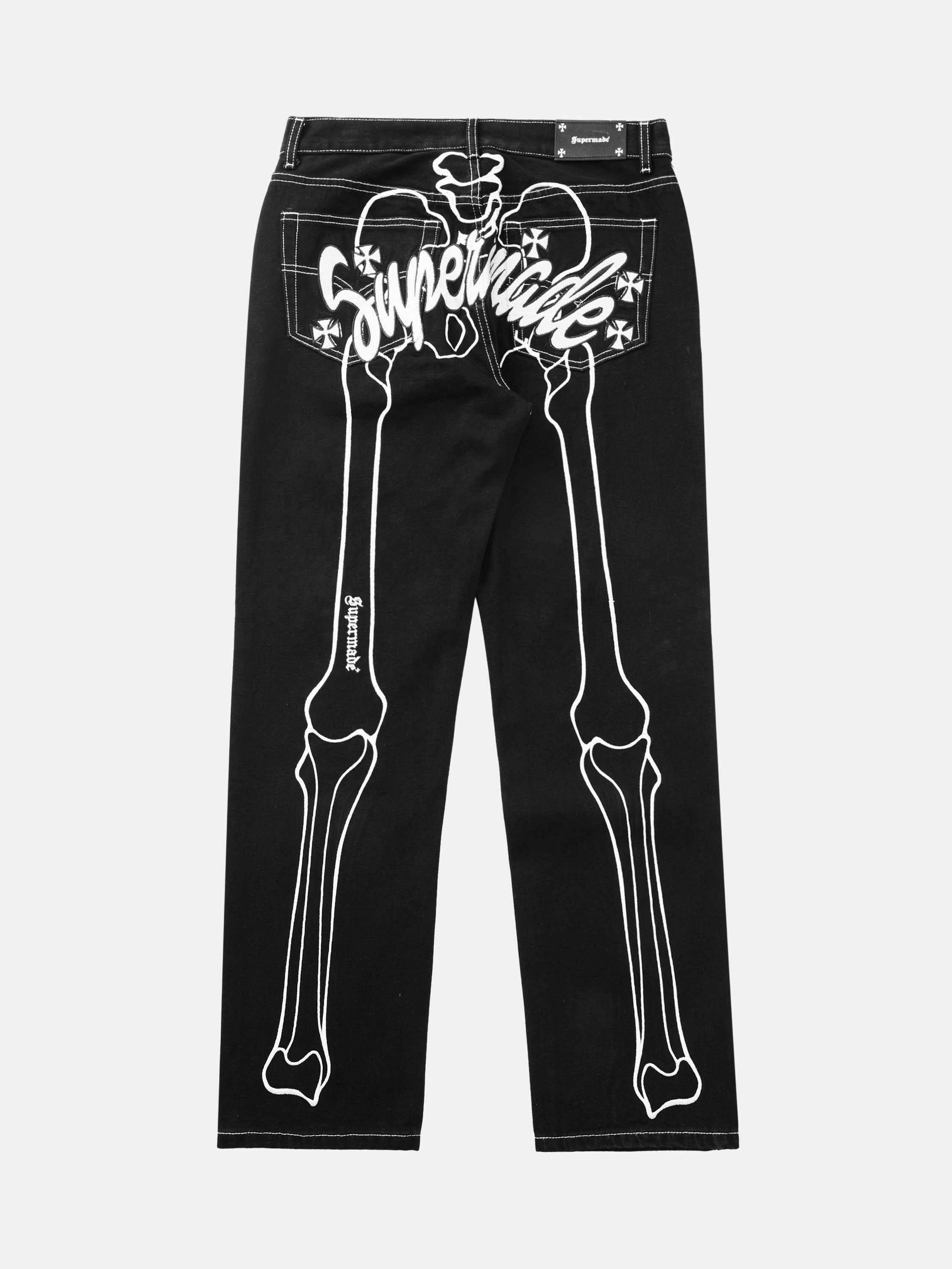 Gen Z Streetwear: Hip Hop Bones Embroidered Jeans