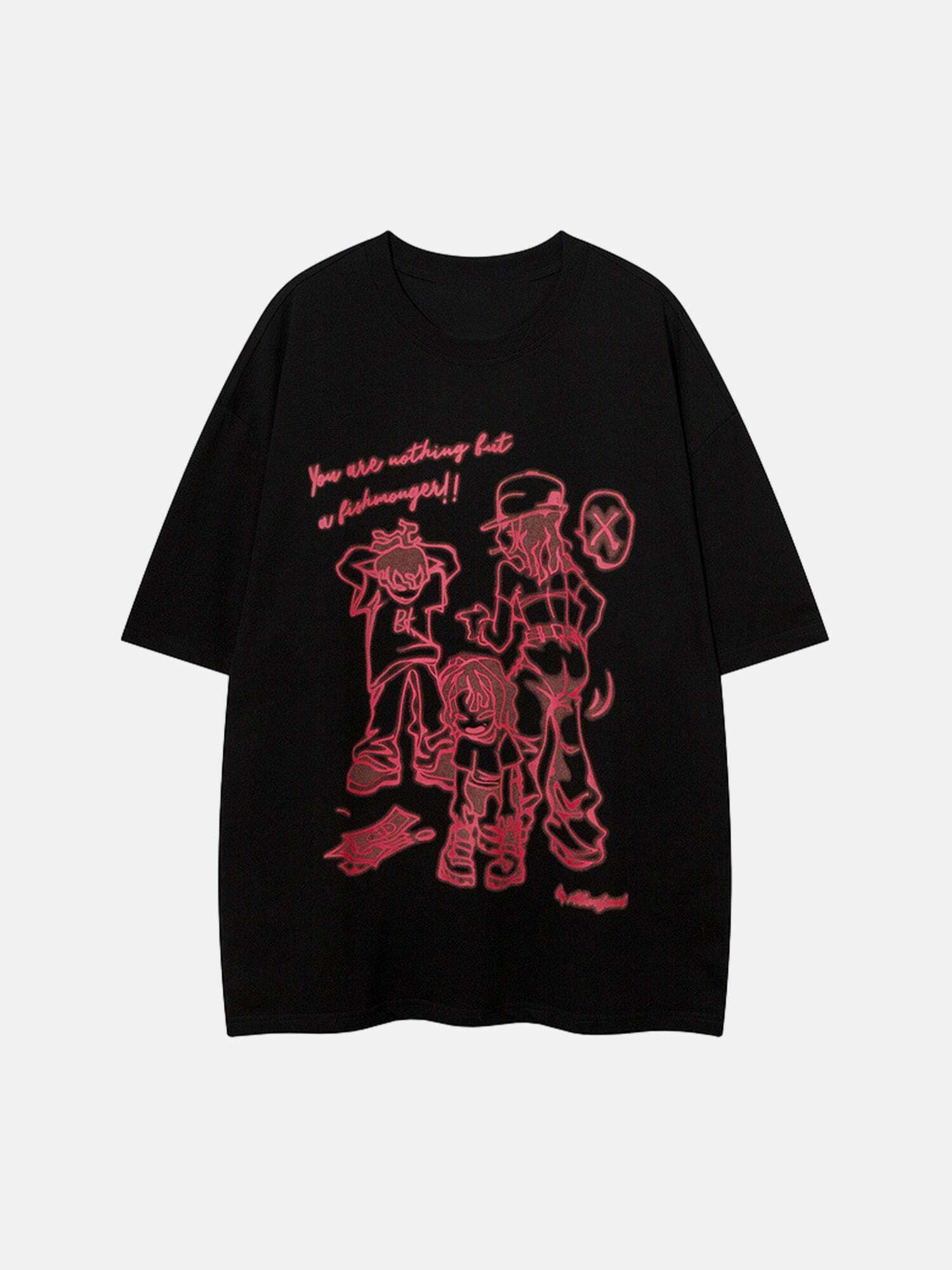 Gen Z Streetwear: Hip Hop Cartoon Print Tee for Y2K Fashion