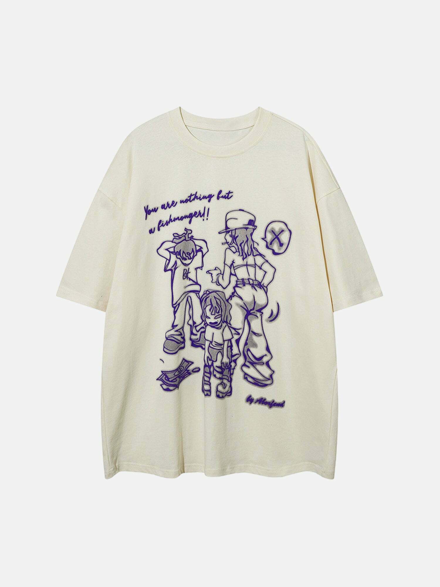 Gen Z Streetwear: Hip Hop Cartoon Print Tee for Y2K Fashion