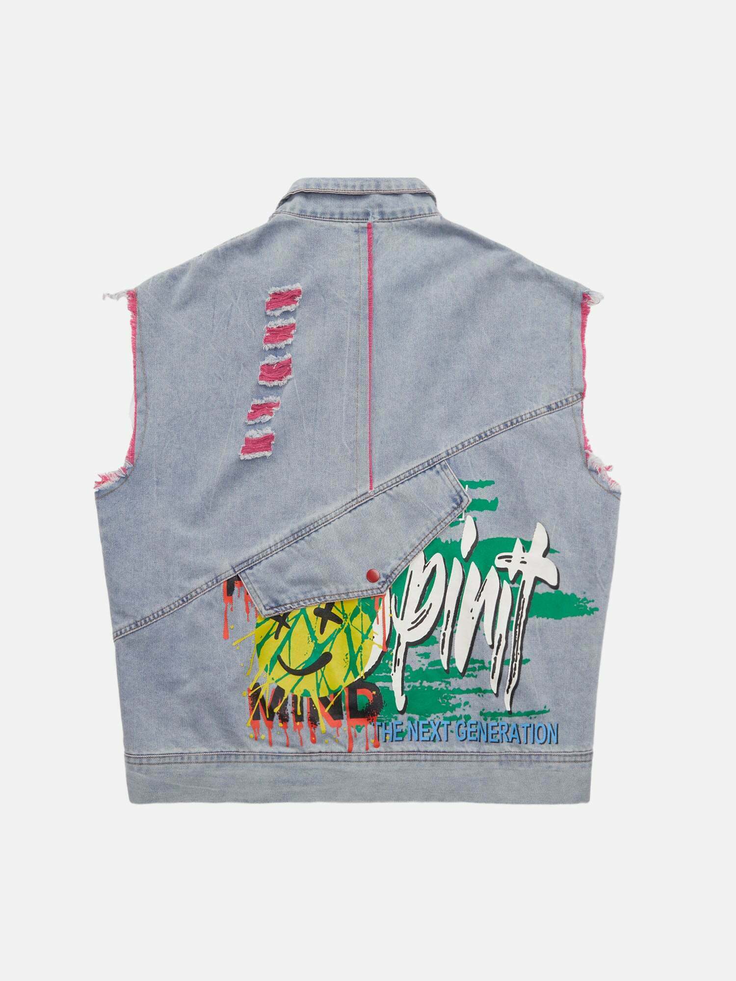 Gen Z Streetwear: Hip-hop Graffiti Print Denim Vest for K-POP & Y2K Fashion