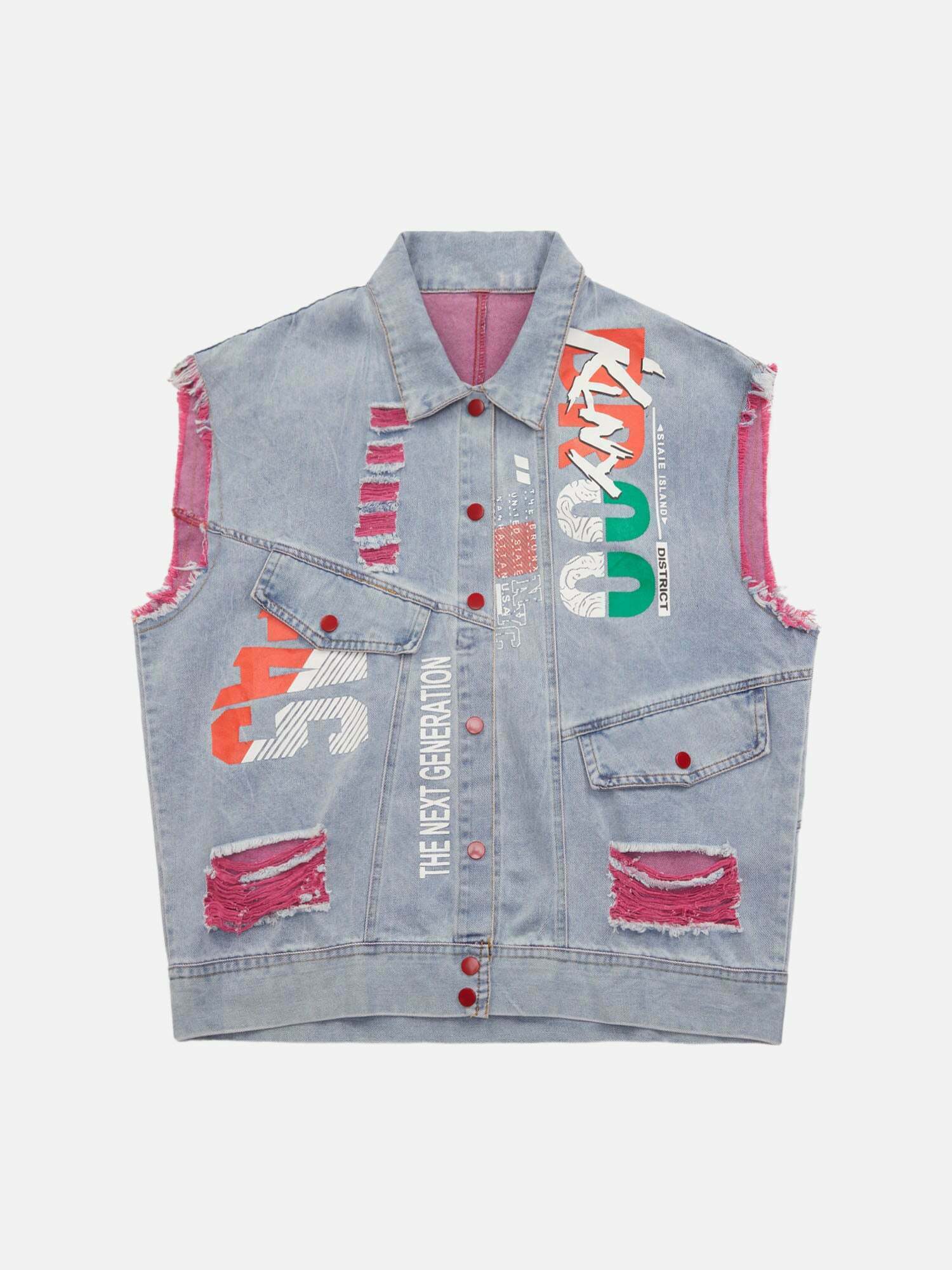 Gen Z Streetwear: Hip-hop Graffiti Print Denim Vest for K-POP & Y2K Fashion